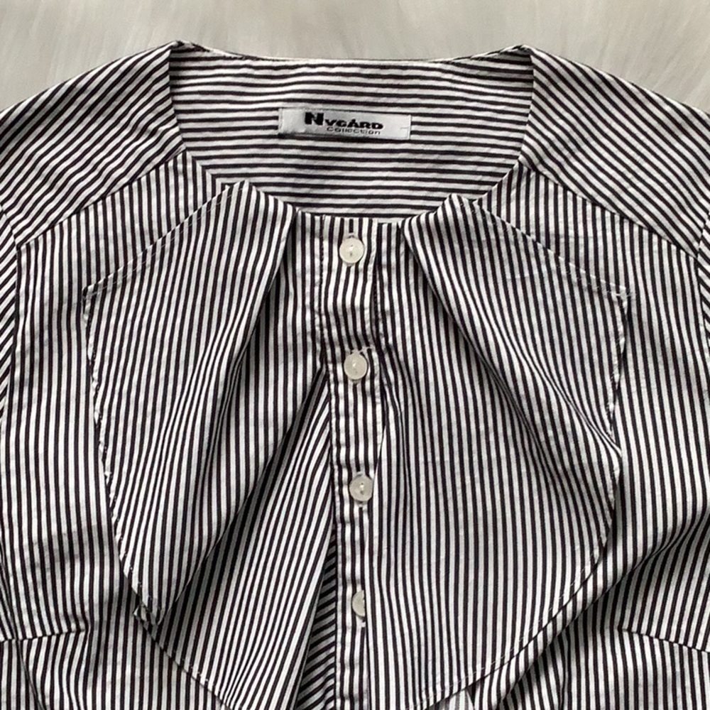 Designer Ruffled Pinstripe Blouse - Picture 6 of 9